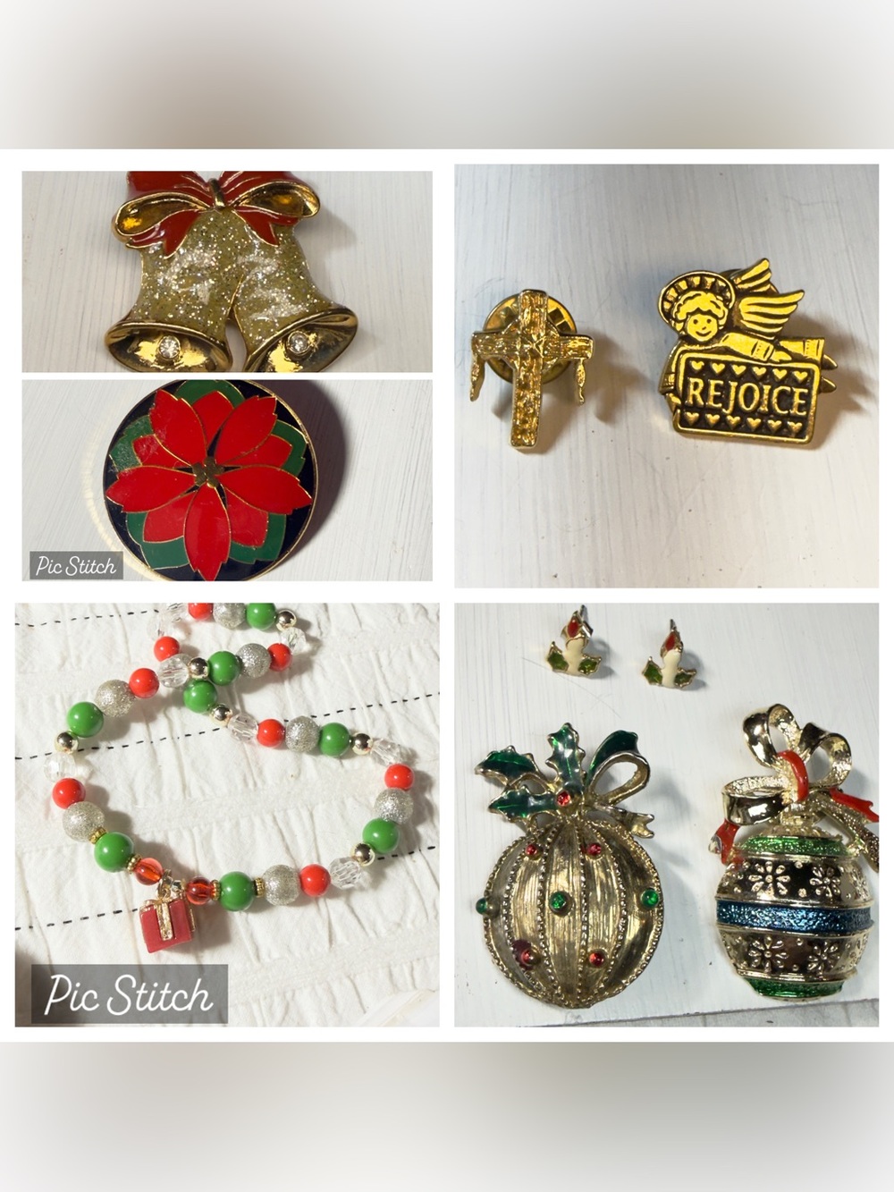 Bundle of assorted Christmas jewelry - brooches earrings necklace 8 pieces